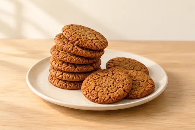 Ginger almond cookies stacked on a plate
