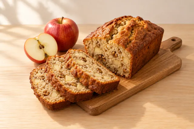 Sliced apple cinnamon loaf on a board