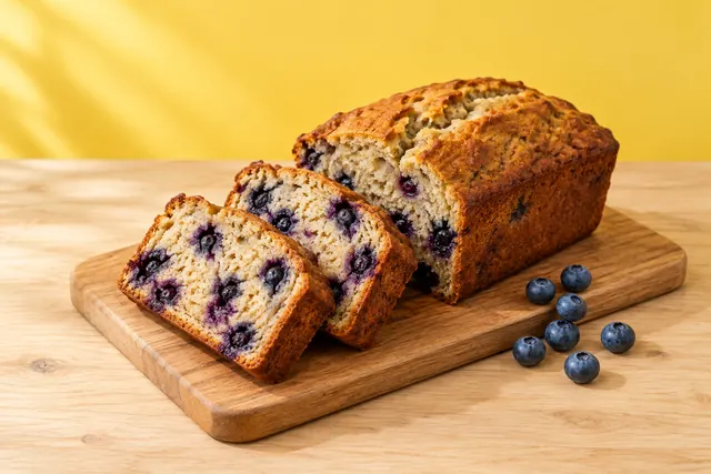 Blueberry banana loaf, soft and moist