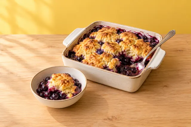 Blueberry cobbler with a golden top